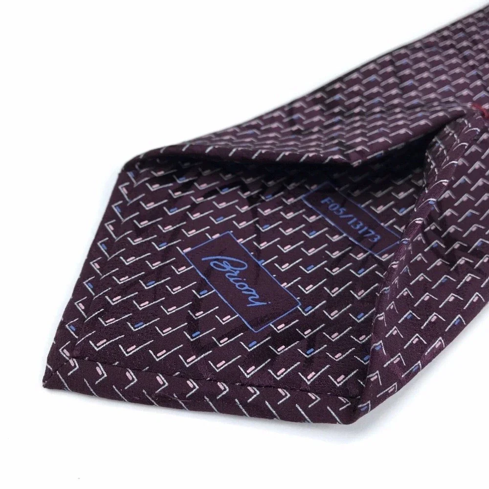 BRIONI Silk Tie Hand Made In Italy Dark Purple Blue Pink Italian Men Necktie 60